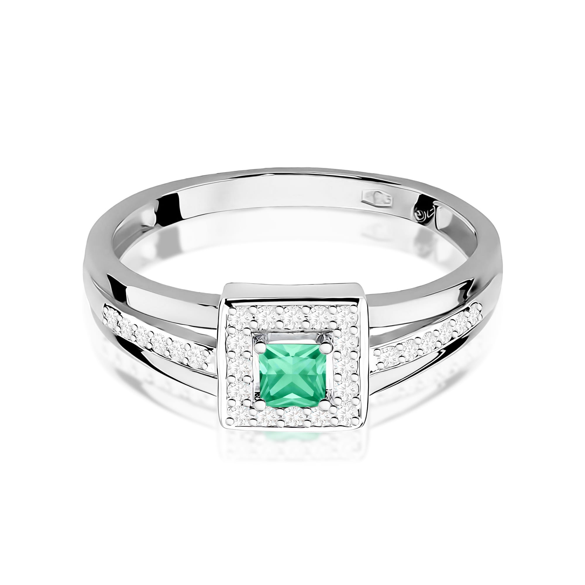 Inel Aur 9K cu Smarald 0.15 ct si Diamante Naturale 0.14 ct