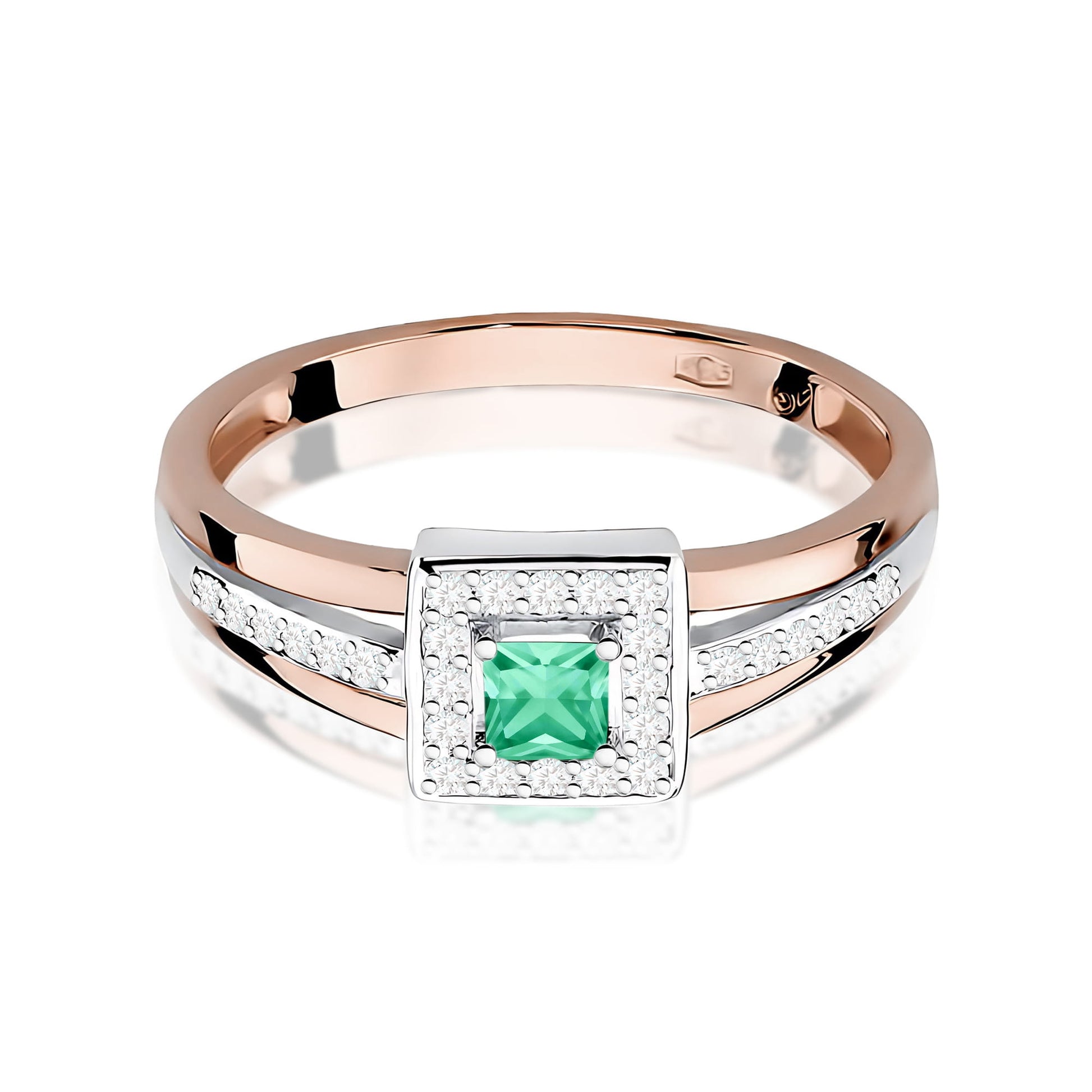 Inel Aur 9K cu Smarald 0.15 ct si Diamante Naturale 0.14 ct