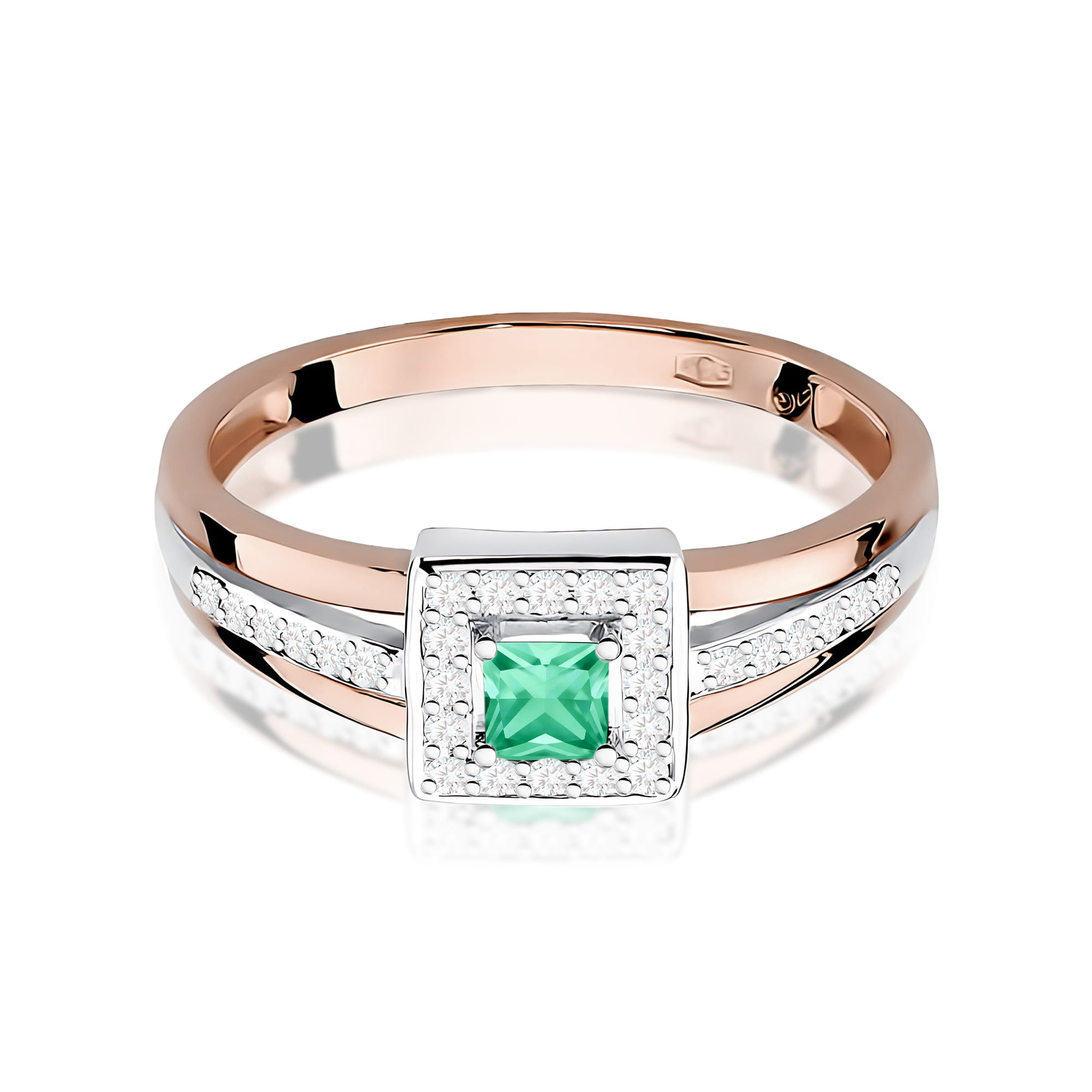 Inel Aur 9K cu Smarald 0.15 ct si Diamante Naturale 0.14 ct