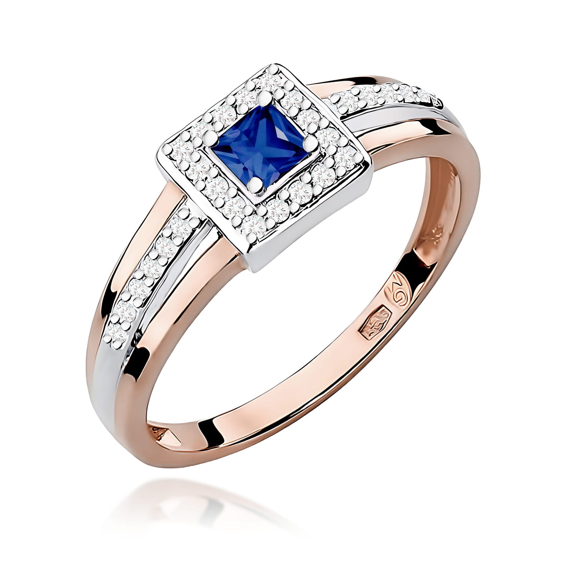 Inel Aur 9K cu Safir 0.20 ct si Diamante Naturale 0.14 ct