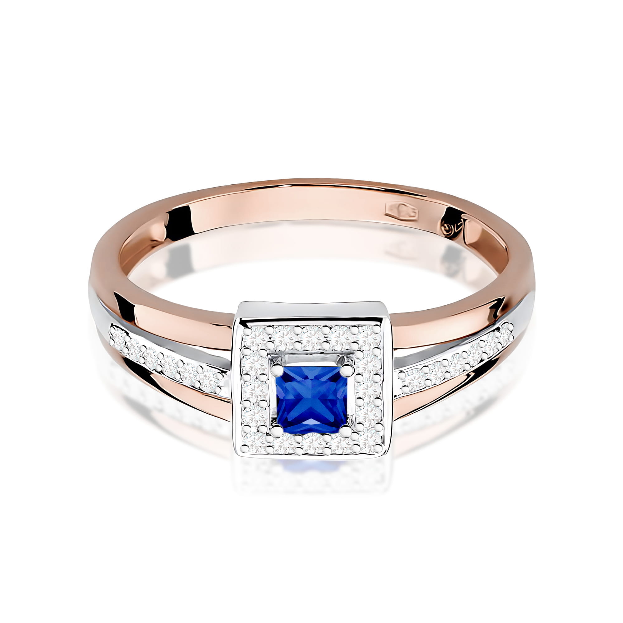 Inel Aur 9K cu Safir 0.20 ct si Diamante Naturale 0.14 ct