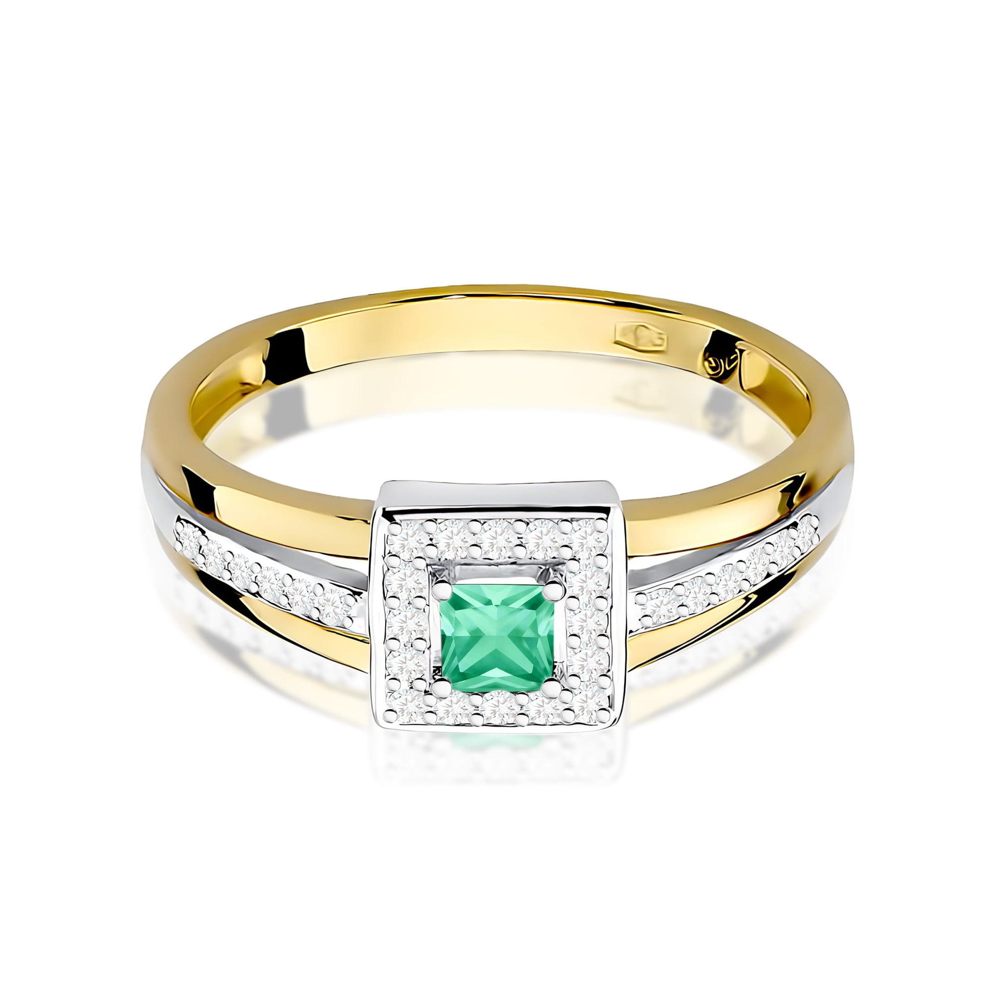 Inel Aur 9K cu Smarald 0.15 ct si Diamante Naturale 0.14 ct