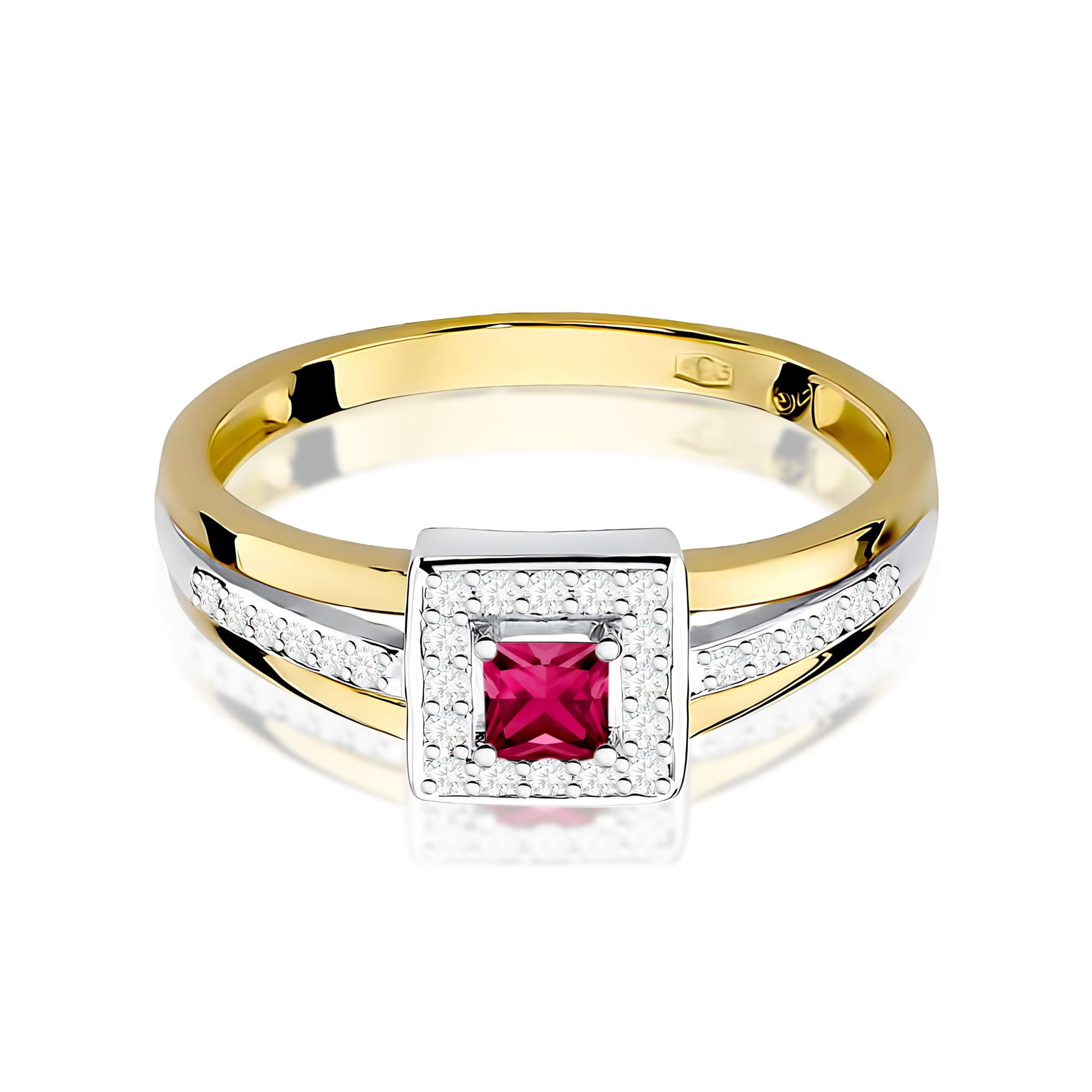 Inel Aur 9K cu Rubin 0.20 ct si Diamante Naturale 0.14 ct