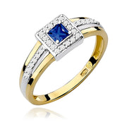 Inel Aur 9K cu Safir 0.20 ct si Diamante Naturale 0.14 ct
