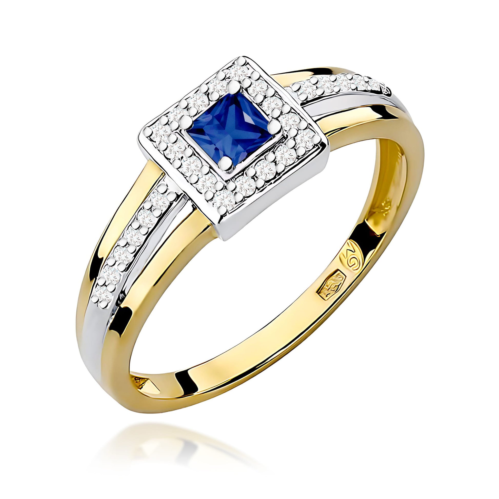 Inel Aur 9K cu Safir 0.20 ct si Diamante Naturale 0.14 ct