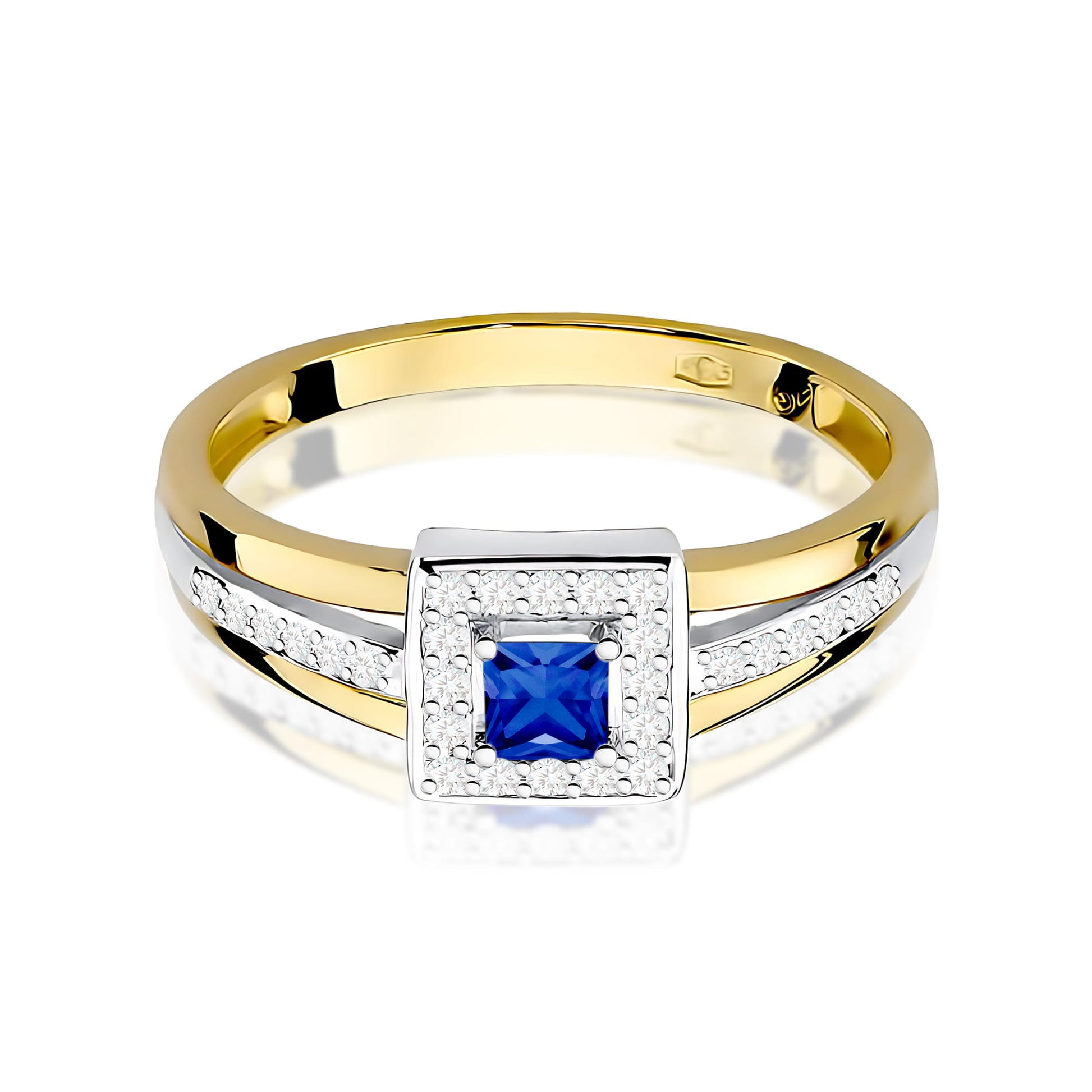 Inel Aur 9K cu Safir 0.20 ct si Diamante Naturale 0.14 ct