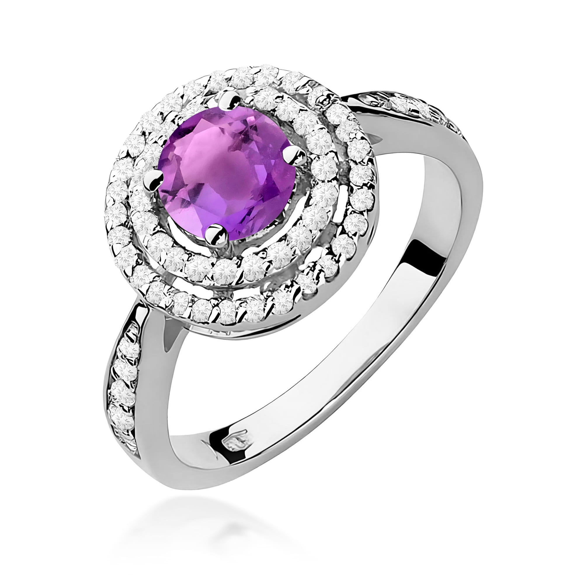 Inel Aur 9K cu Ametist 0.90 ct si Diamante Naturale 0.37 ct