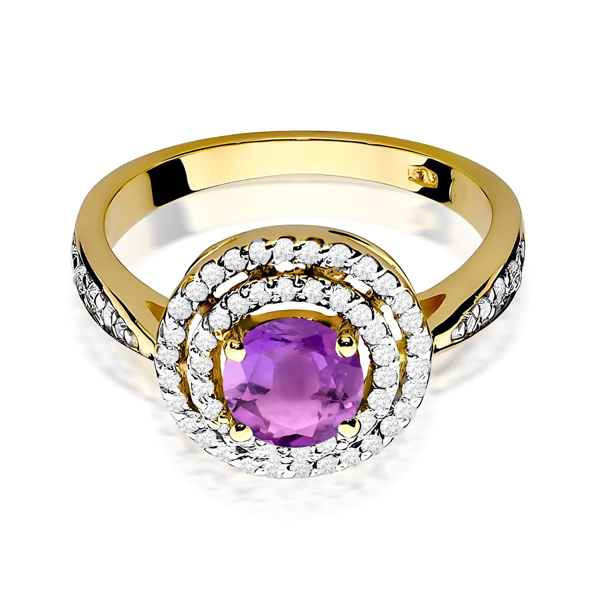 Inel Aur 9K cu Ametist 0.90 ct si Diamante Naturale 0.37 ct