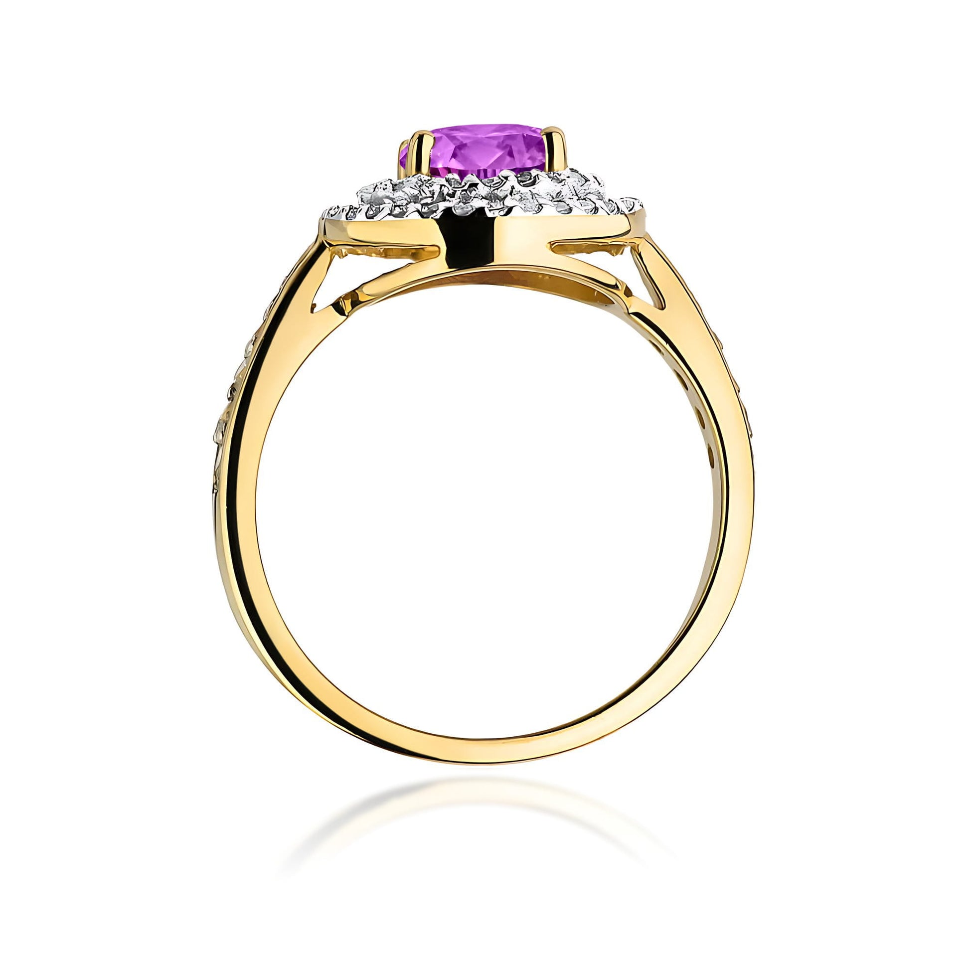 Inel Aur 9K cu Ametist 0.90 ct si Diamante Naturale 0.37 ct