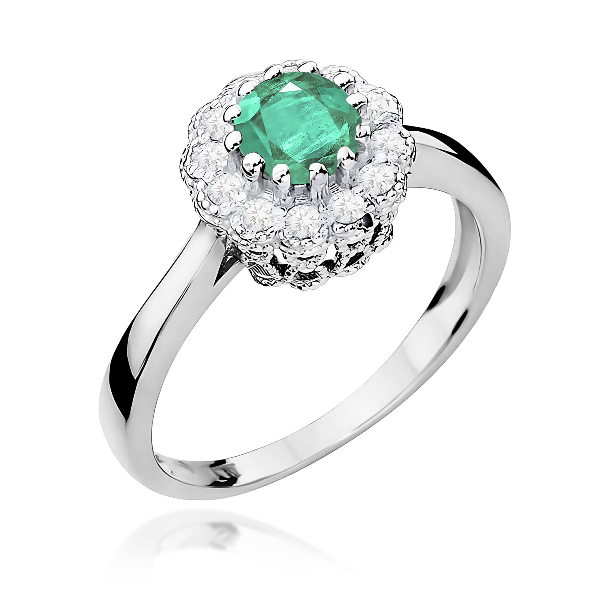 Inel Aur 9K cu Smarald 0.50 ct si Diamante Naturale 0.17 ct
