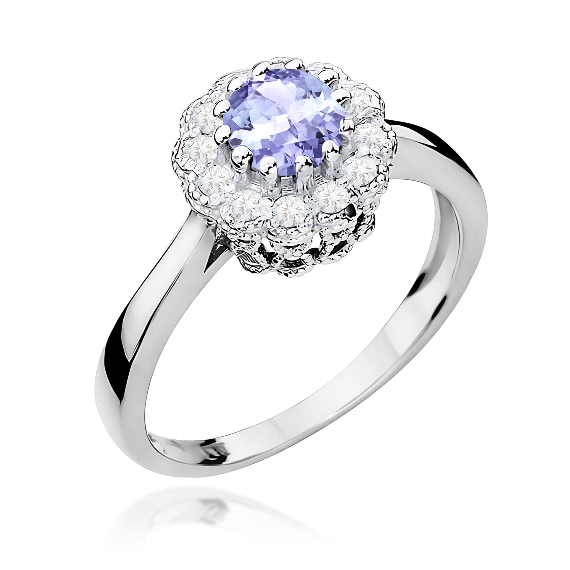 Inel Aur 9K cu Tanzanit 0.50 ct si Diamante Naturale 0.17 ct