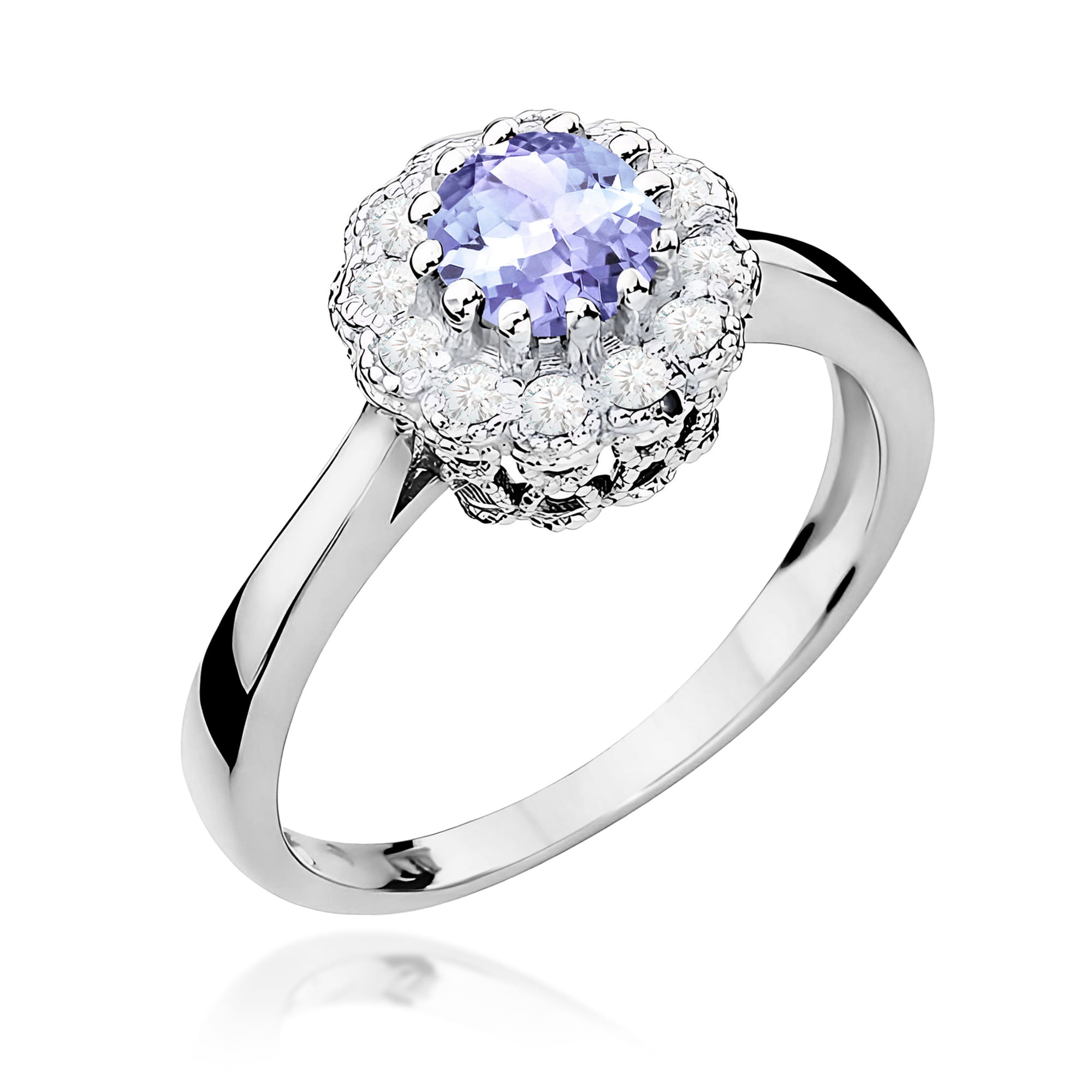 Inel Aur 9K cu Tanzanit 0.50 ct si Diamante Naturale 0.17 ct