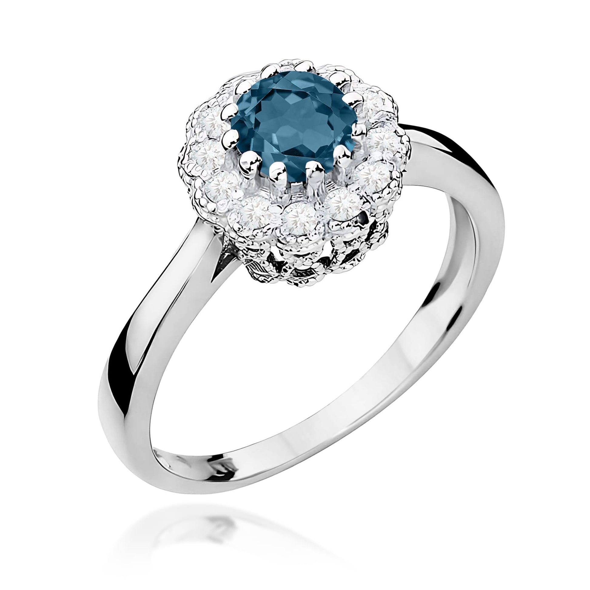 Inel Aur 9K cu Topaz London Blue 0.50 ct si Diamante Naturale 0.17 ct