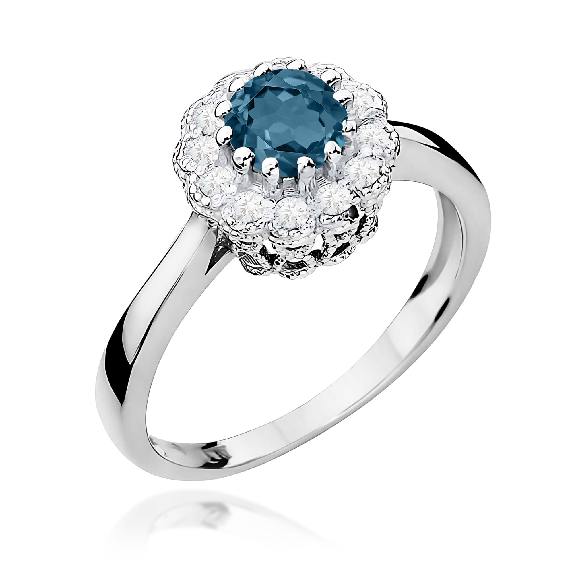Inel Aur 9K cu Topaz London Blue 0.50 ct si Diamante Naturale 0.17 ct