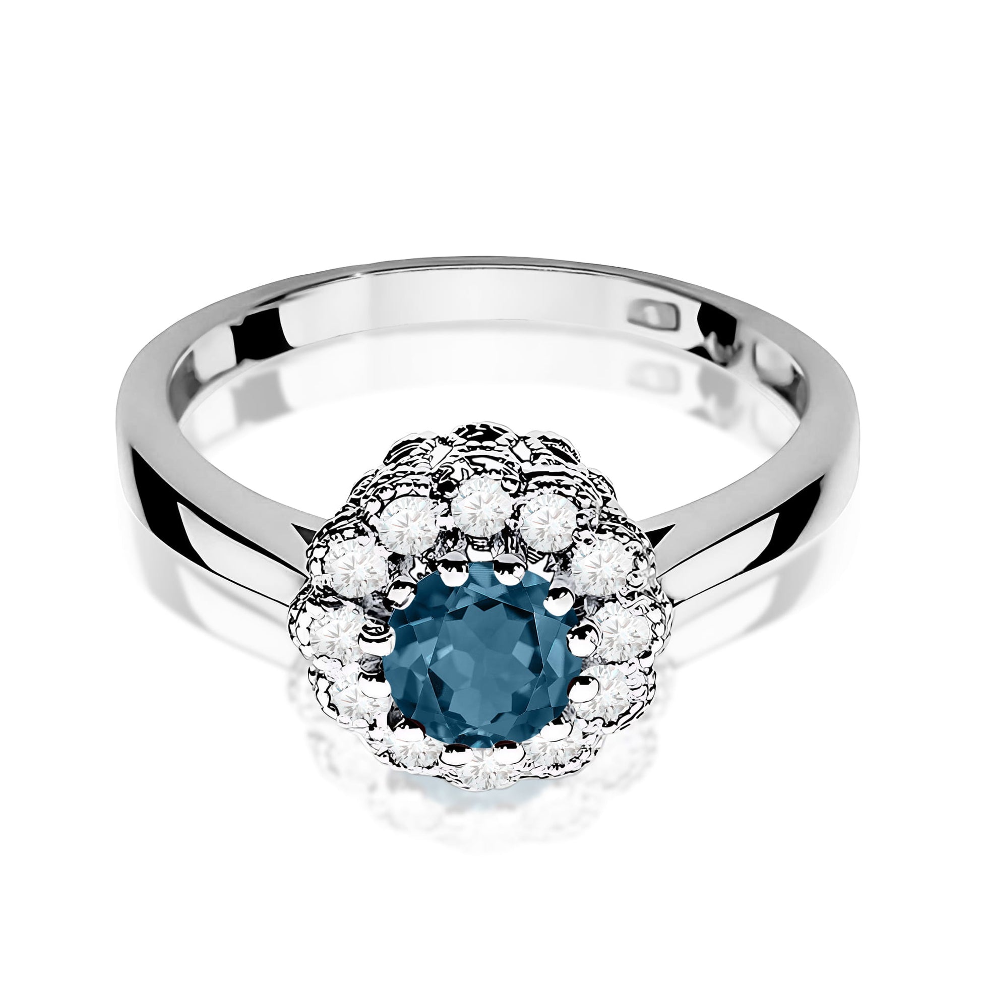 Inel Aur 9K cu Topaz London Blue 0.50 ct si Diamante Naturale 0.17 ct