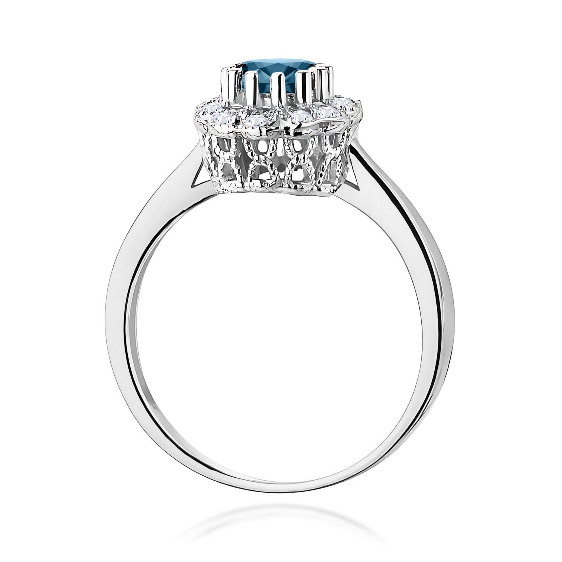 Inel Aur 9K cu Topaz London Blue 0.50 ct si Diamante Naturale 0.17 ct