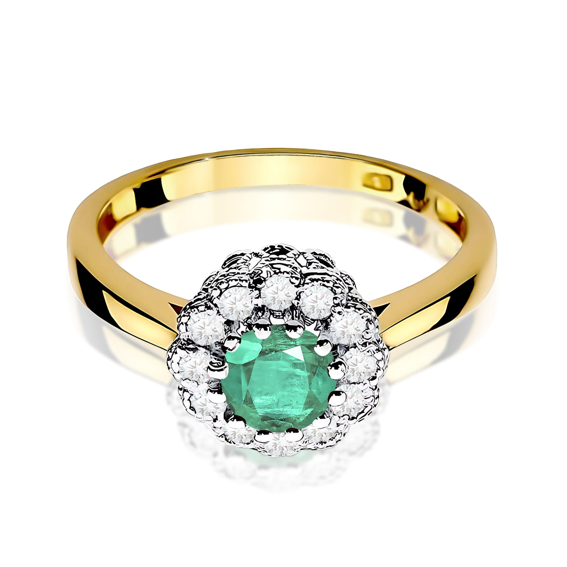 Inel Aur 9K cu Smarald 0.50 ct si Diamante Naturale 0.17 ct