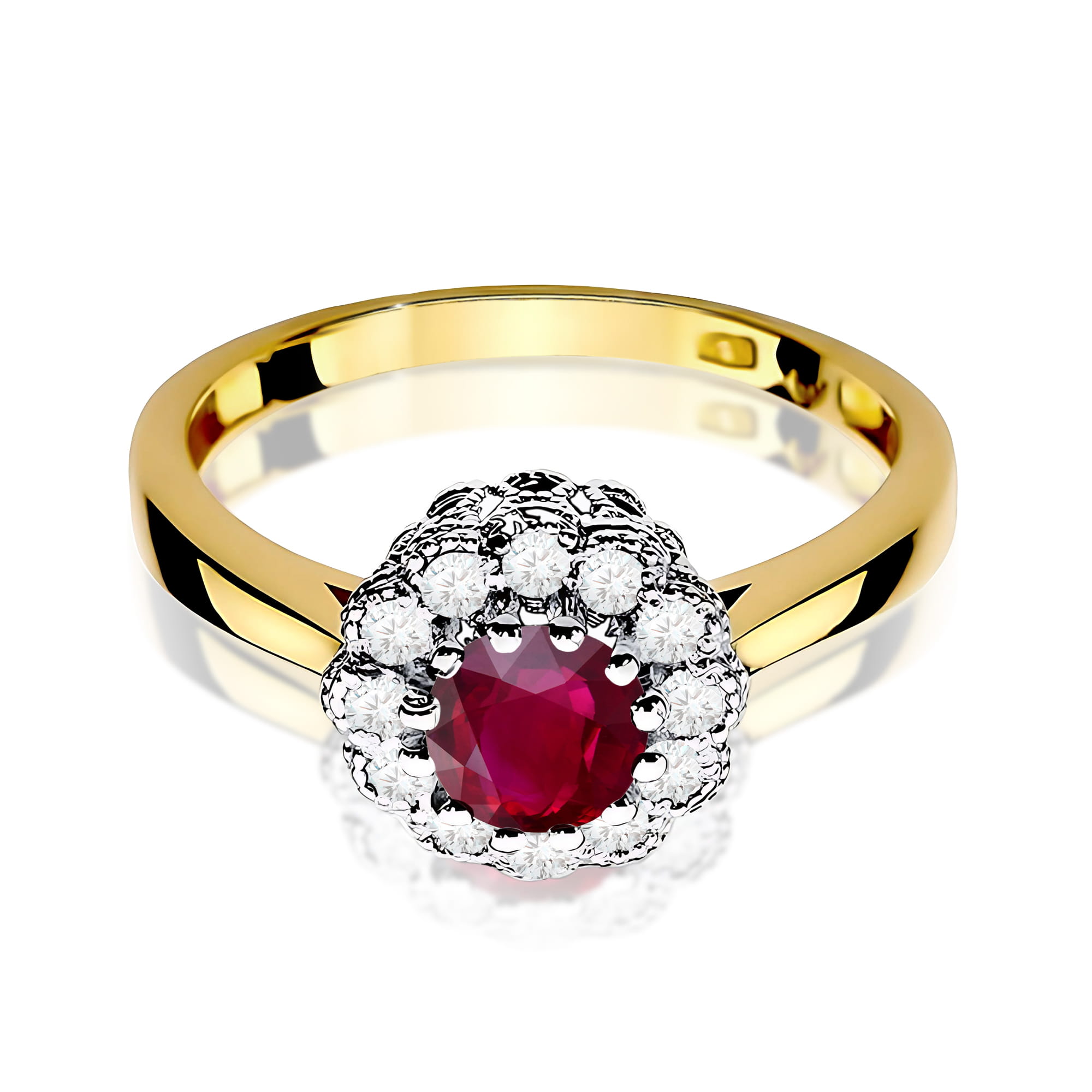 Inel Aur 9K cu Rubin 0.60 ct si Diamante Naturale 0.17 ct