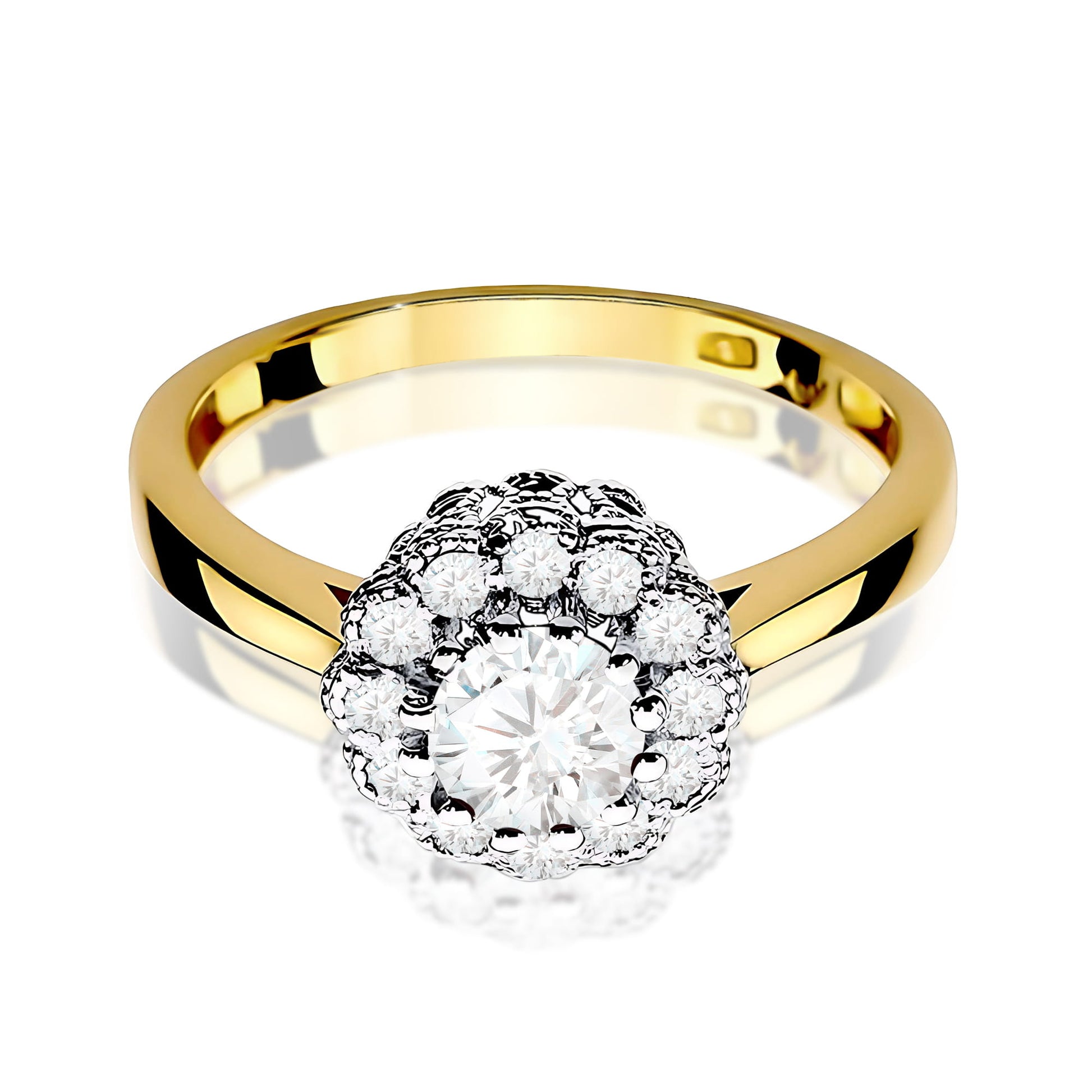 Inel Aur 9K cu Safir Alb 0.60 ct si Diamante Naturale 0.17 ct