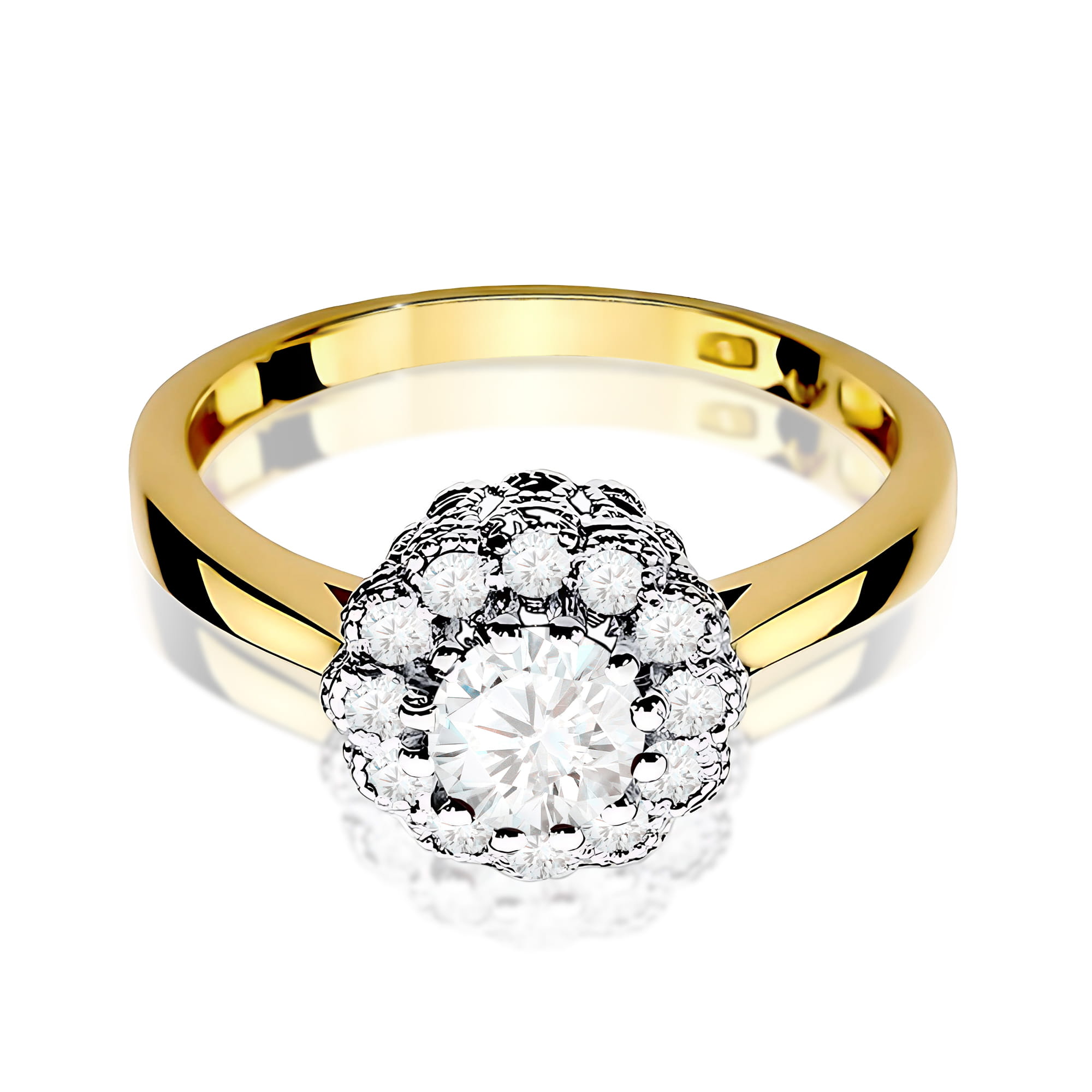 Inel Aur 9K cu Safir Alb 0.60 ct si Diamante Naturale 0.17 ct