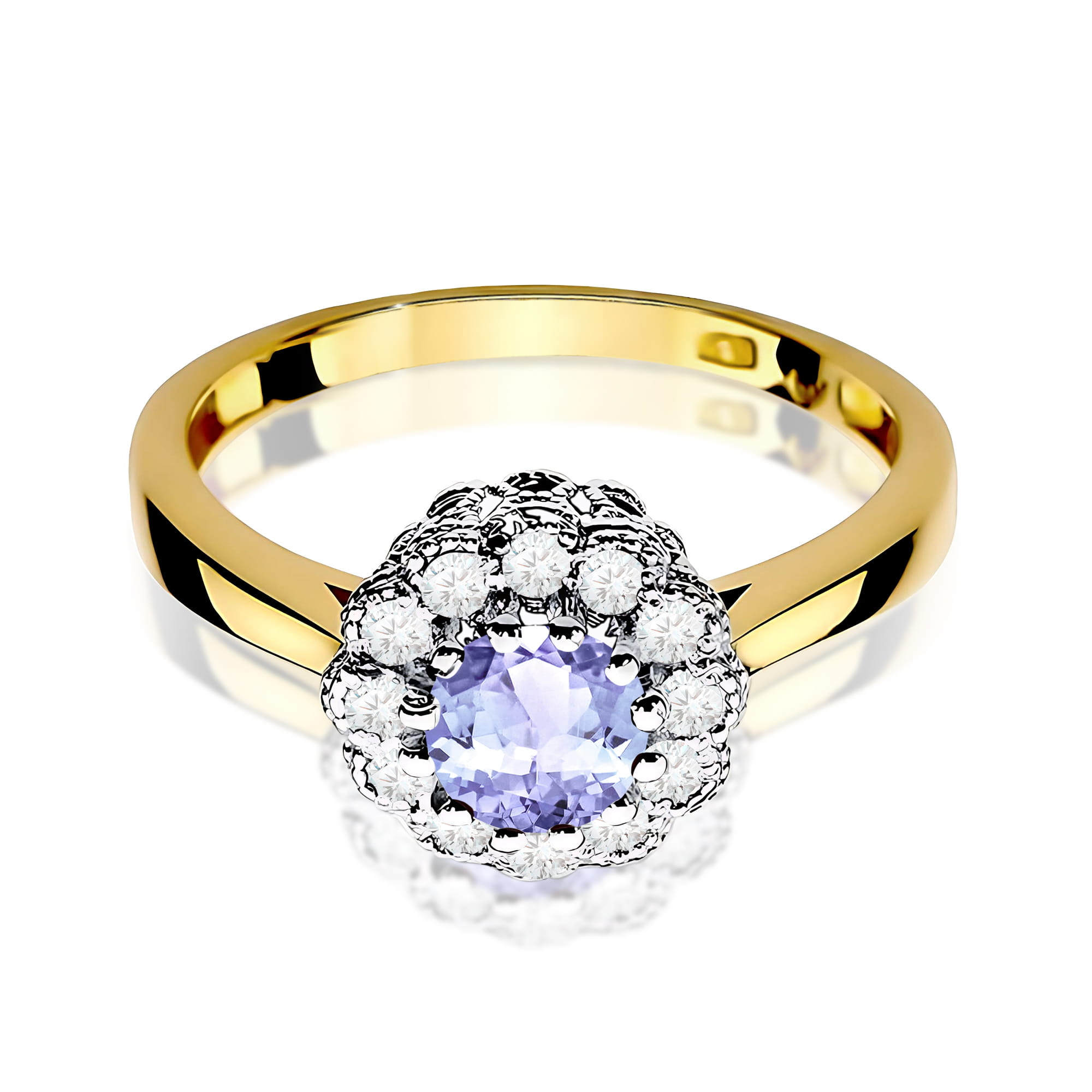 Inel Aur 9K cu Tanzanit 0.50 ct si Diamante Naturale 0.17 ct