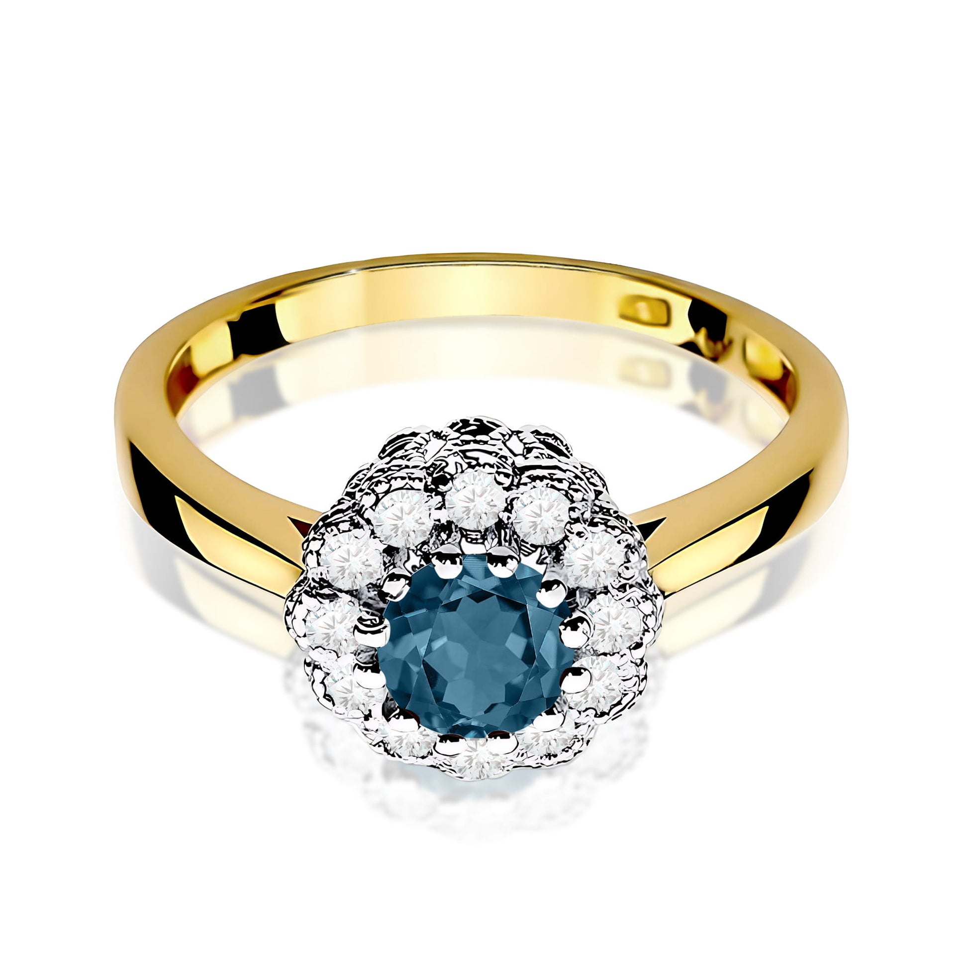 Inel Aur 9K cu Topaz London Blue 0.50 ct si Diamante Naturale 0.17 ct