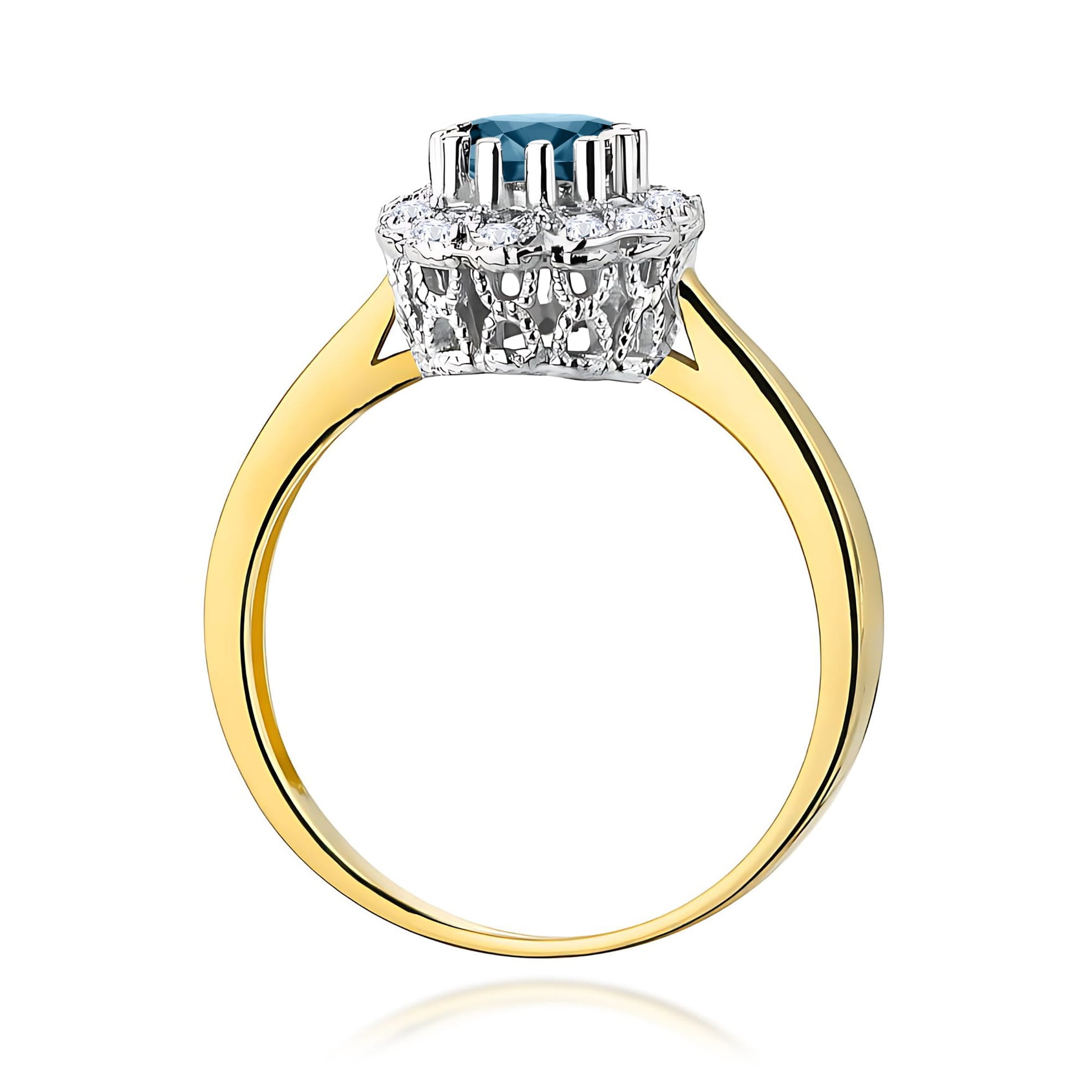 Inel Aur 9K cu Topaz London Blue 0.50 ct si Diamante Naturale 0.17 ct