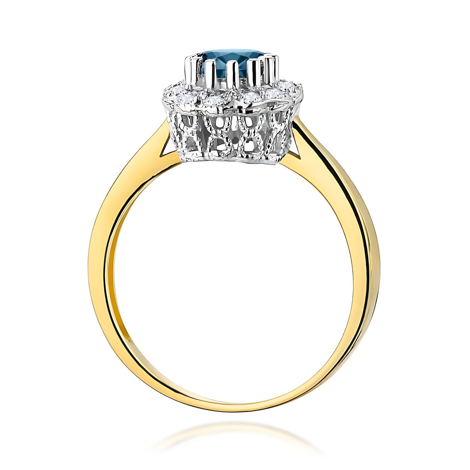 Inel Aur 9K cu Topaz London Blue 0.50 ct si Diamante Naturale 0.17 ct