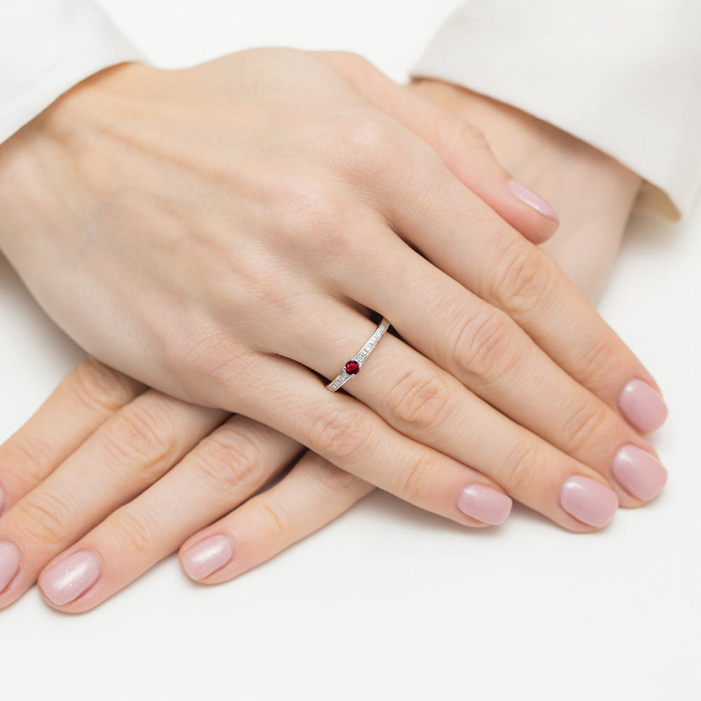 Inel Aur 14K cu Rubin 0.15 ct si Diamante Naturale 0.05 ct