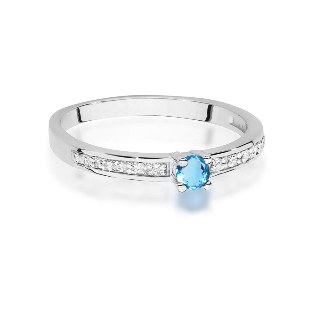Inel Aur 9K cu Topaz Swiss 0.15 ct si Diamante Naturale 0.05 ct