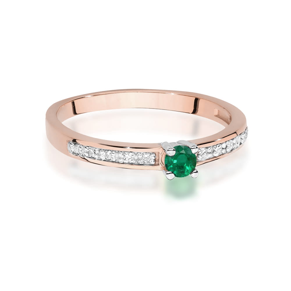 Inel Aur 14K cu Smarald 0.15 ct si Diamante Naturale 0.05 ct