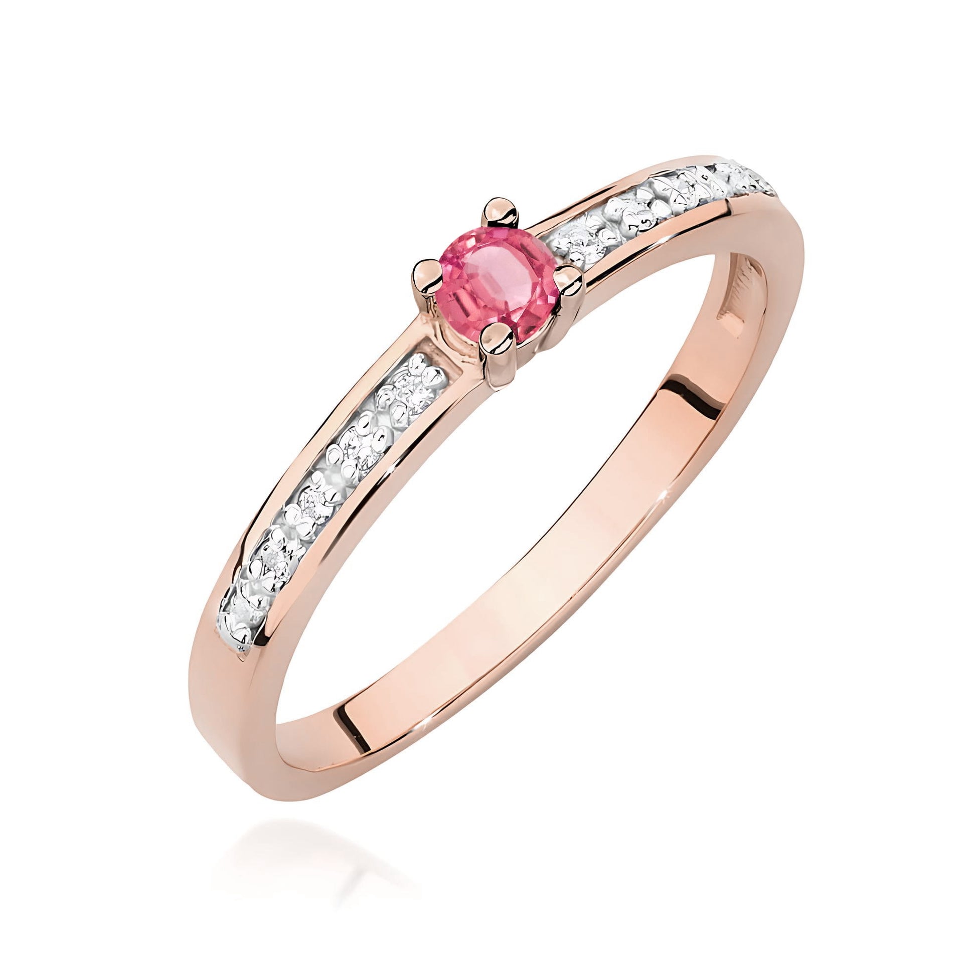 Inel Aur 14K cu Topaz Roz 0.15 ct si Diamante Naturale 0.05 ct