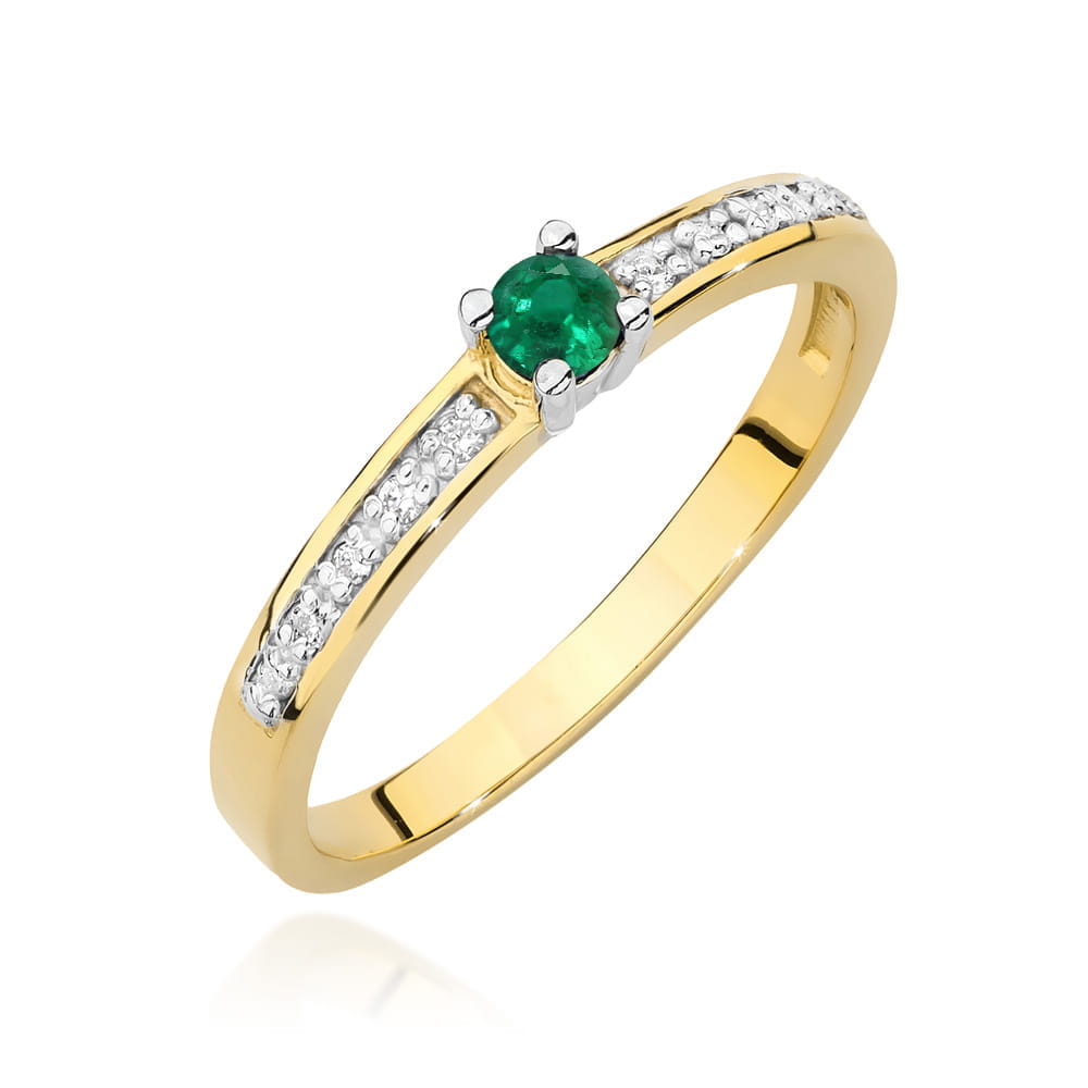 Inel Aur 14K cu Smarald 0.15 ct si Diamante Naturale 0.05 ct