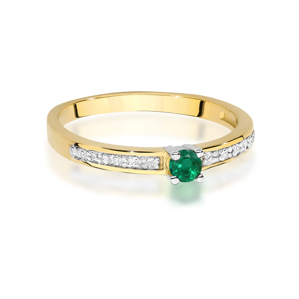 Inel Aur 14K cu Smarald 0.15 ct si Diamante Naturale 0.05 ct