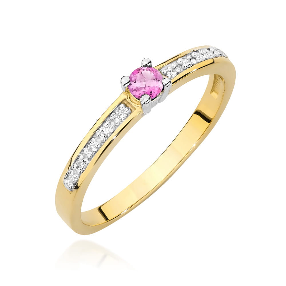 Inel Aur 14K cu Topaz Roz 0.15 ct si Diamante Naturale 0.05 ct - Galben