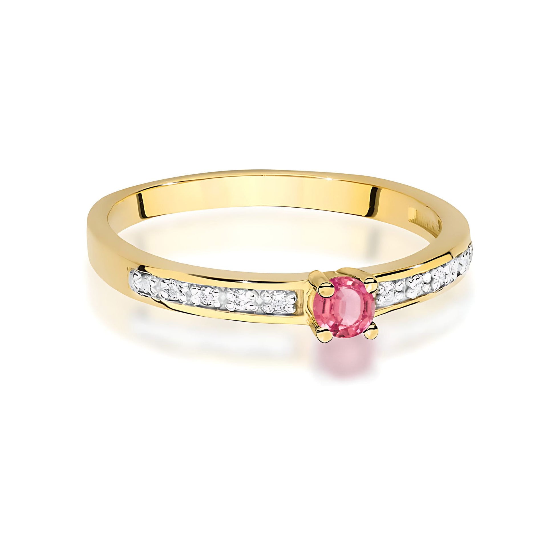 Inel Aur 14K cu Topaz Roz 0.15 ct si Diamante Naturale 0.05 ct