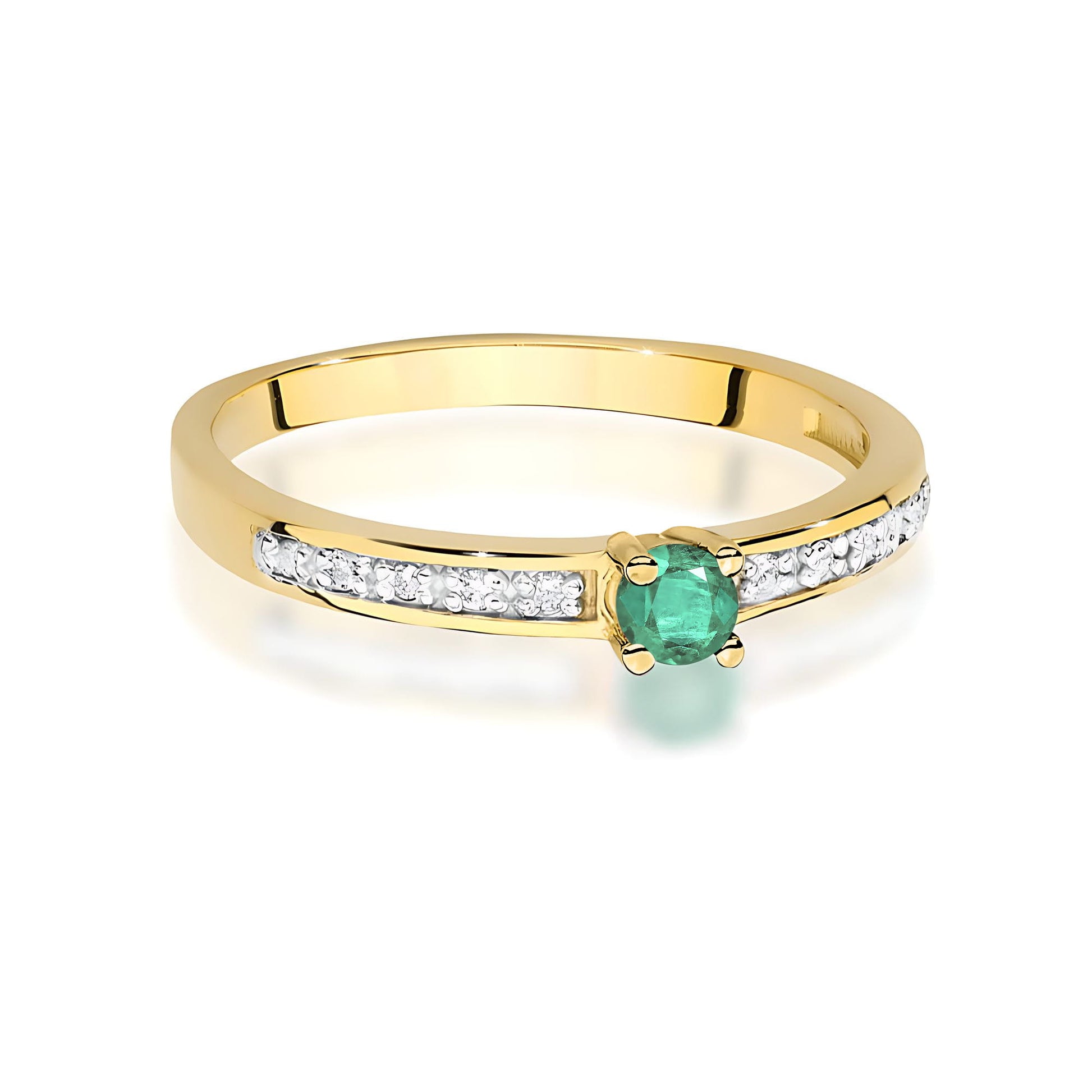 Inel Aur 9K cu Smarald 0.15 ct si Diamante Naturale 0.05 ct