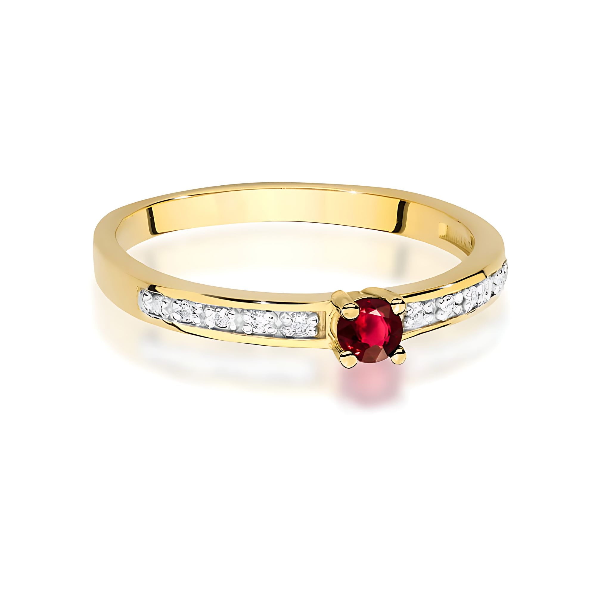 Inel Aur 9K cu Rubin 0.15 ct si Diamante Naturale 0.05 ct