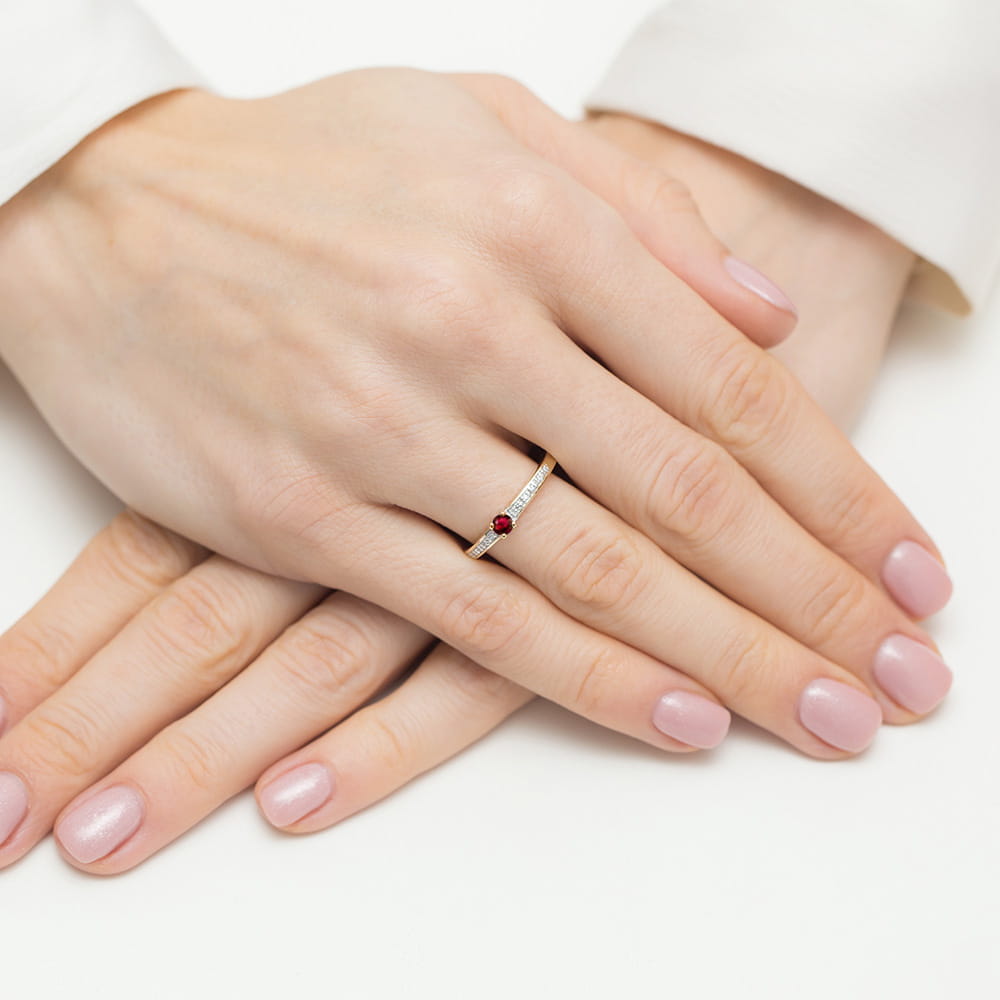 Inel Aur 9K cu Rubin 0.15 ct si Diamante Naturale 0.05 ct