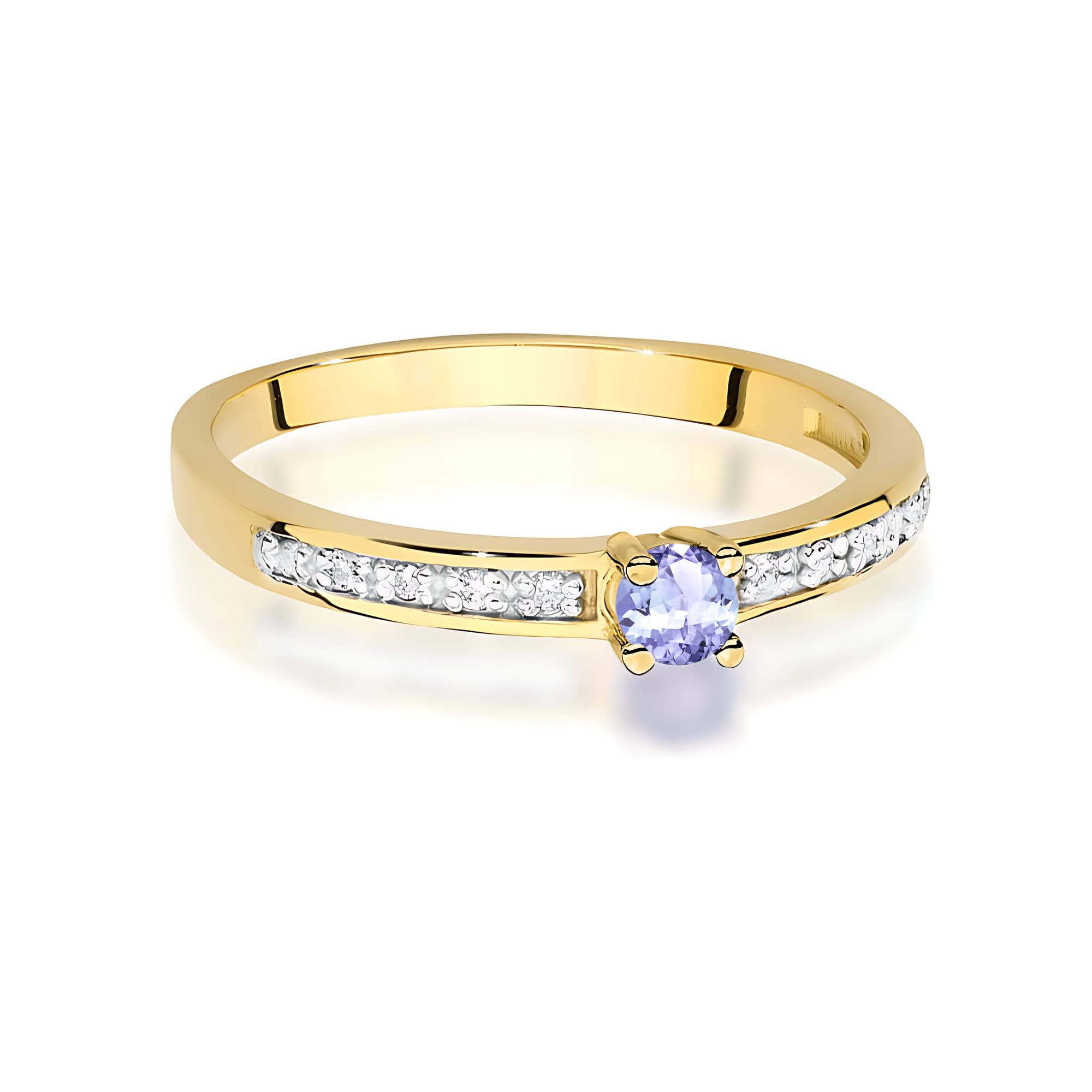 Inel Aur 9K cu Tanzanit 0.15 ct si Diamante Naturale 0.05 ct