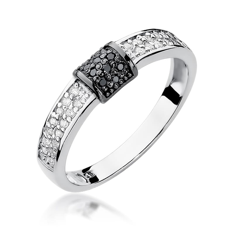 Inel Aur 9K cu Diamante Naturale Albe si Negre 0.19 ct