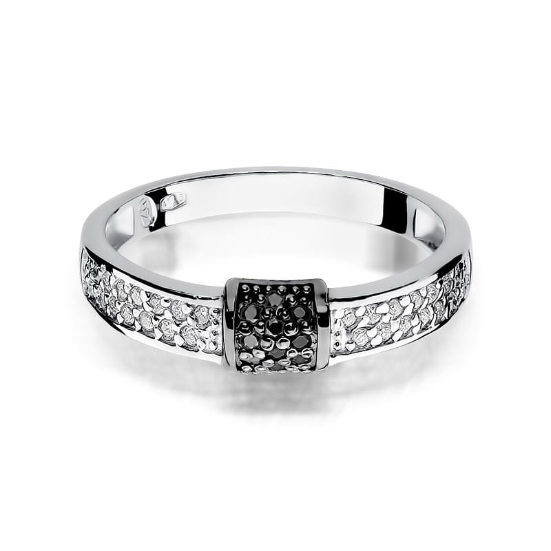 Inel Aur 9K cu Diamante Naturale Albe si Negre 0.19 ct