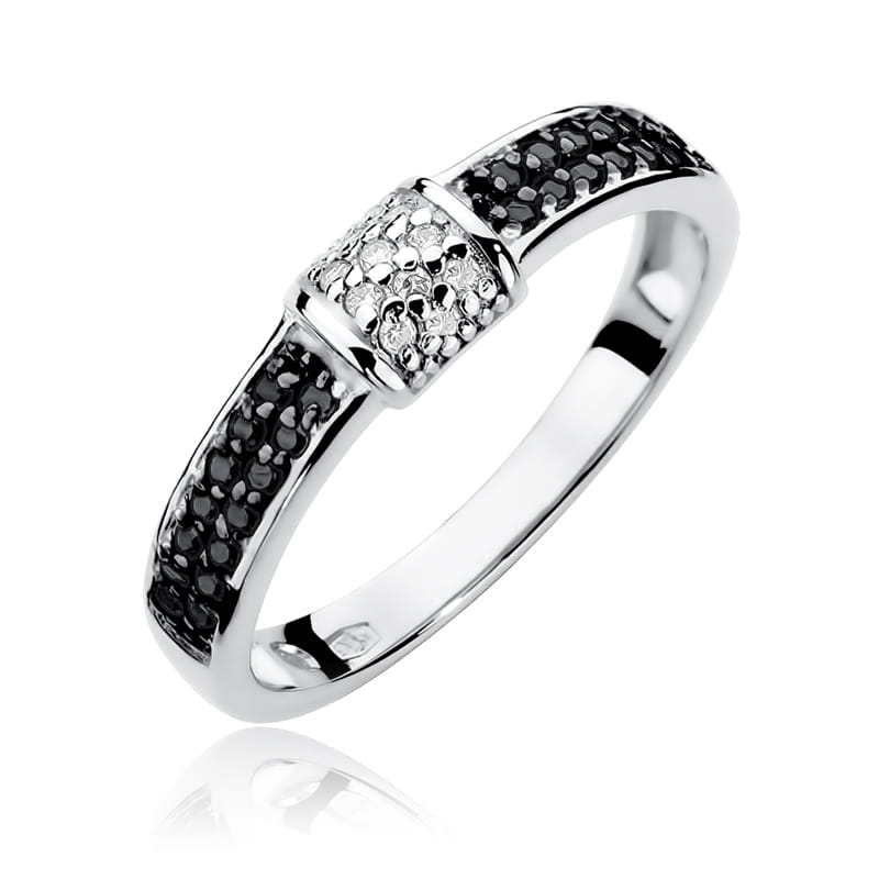 Inel Aur 9K cu Diamante Naturale Albe si Negre 0.19 ct