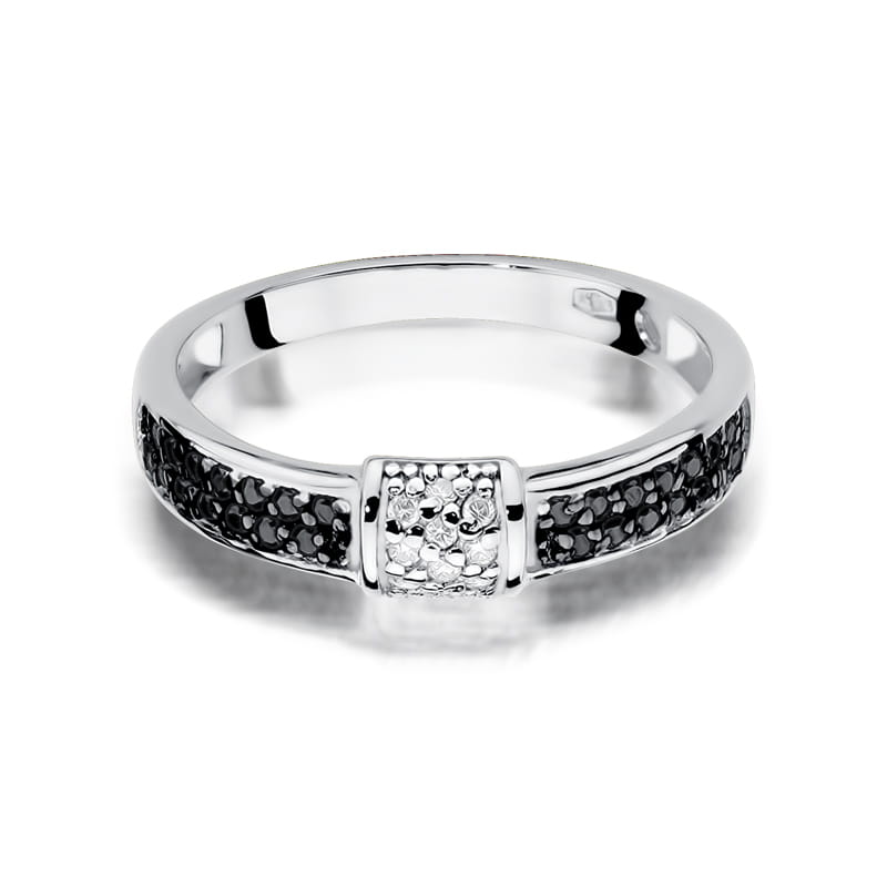 Inel Aur 9K cu Diamante Naturale Albe si Negre 0.19 ct