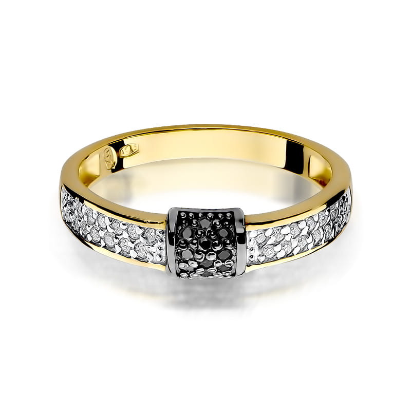 Inel Aur 9K cu Diamante Naturale Albe si Negre 0.19 ct