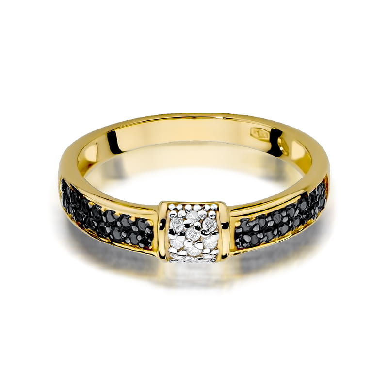 Inel Aur 9K cu Diamante Naturale Albe si Negre 0.19 ct