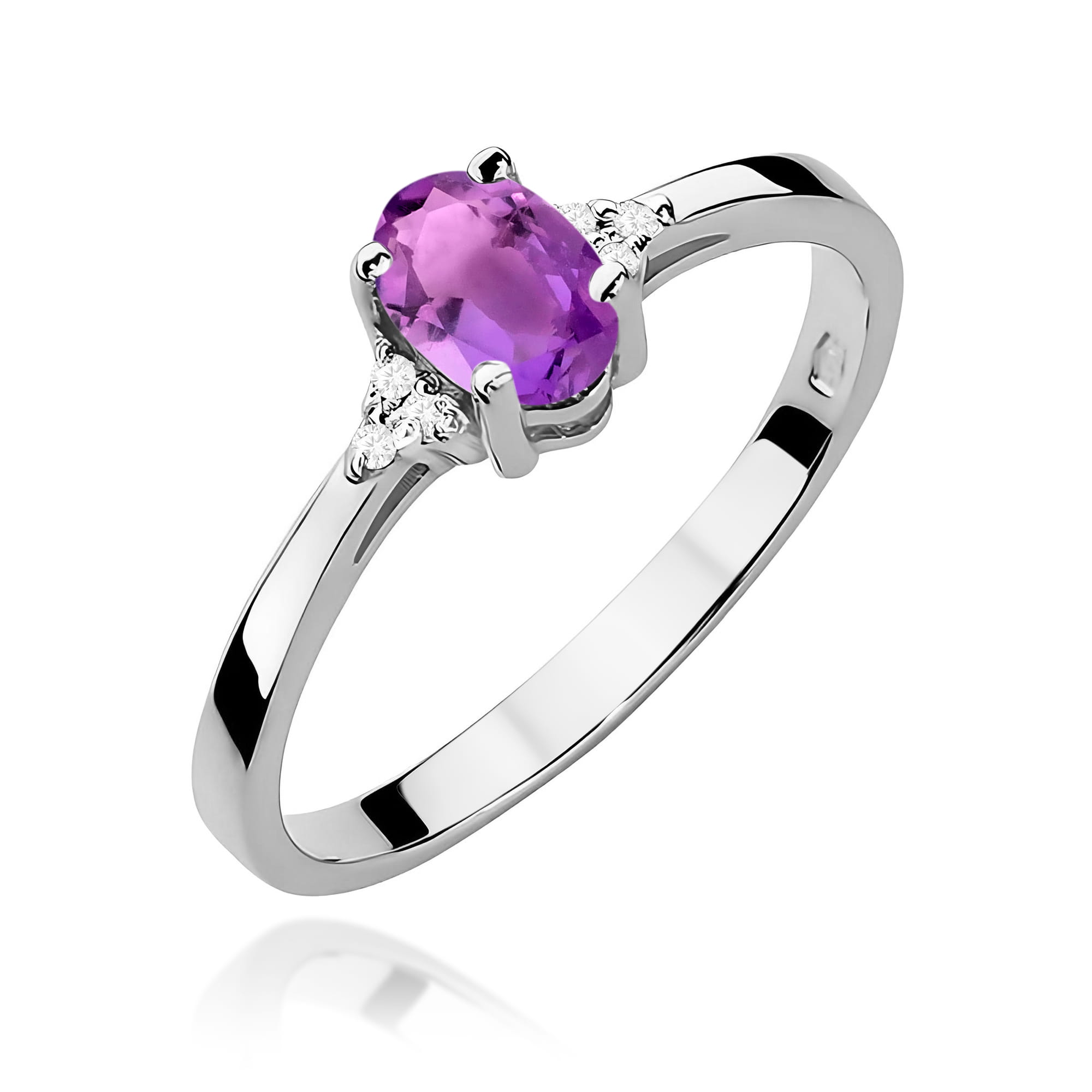 Inel Aur 9K cu Ametist 0.40 ct si Diamante Naturale 0.05 ct