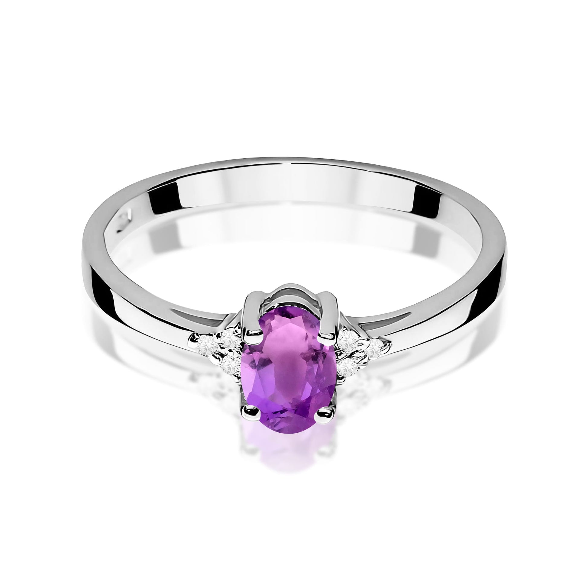 Inel Aur 9K cu Ametist 0.40 ct si Diamante Naturale 0.05 ct