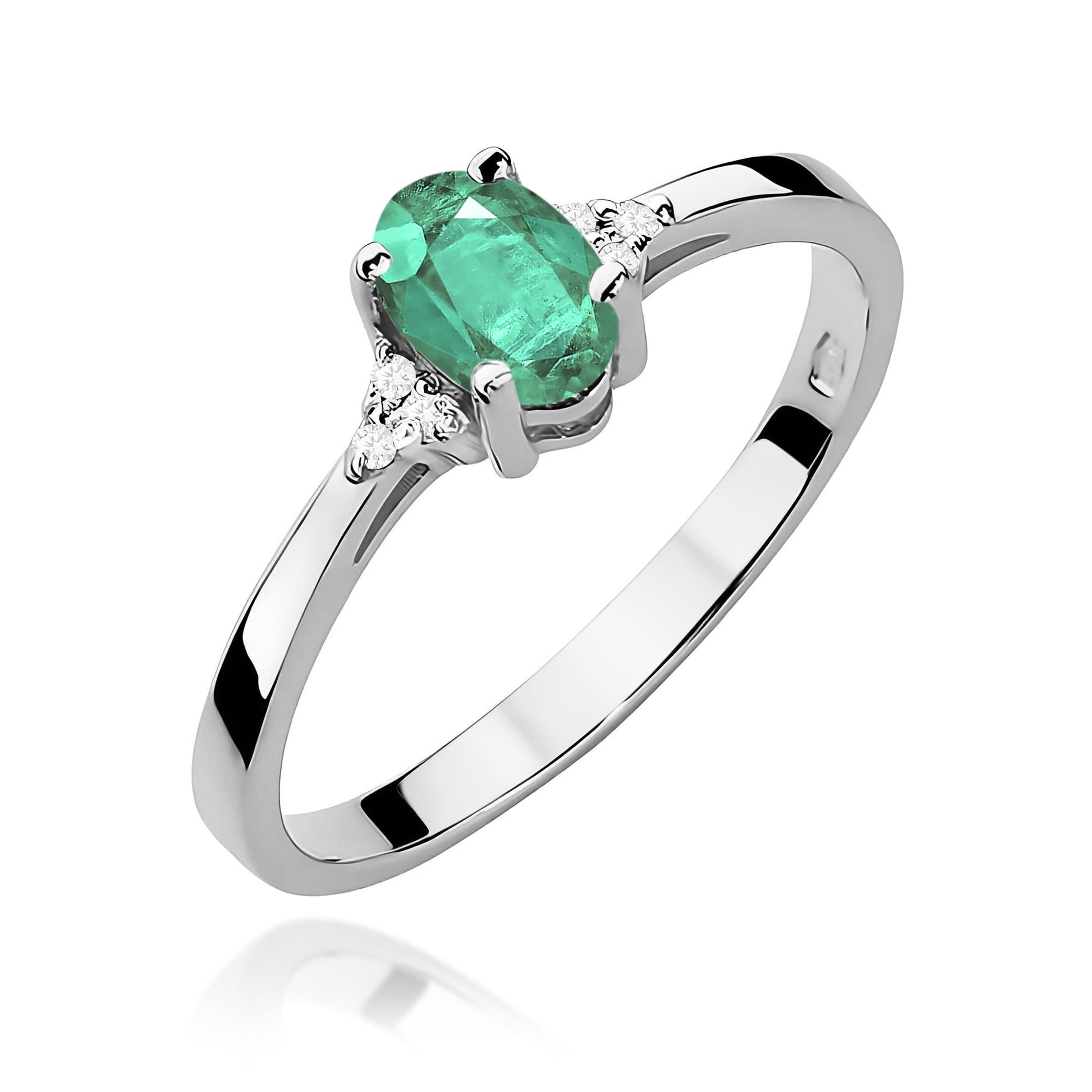 Inel Aur 9K cu Smarald 0.40 ct si Diamante Naturale 0.05 ct