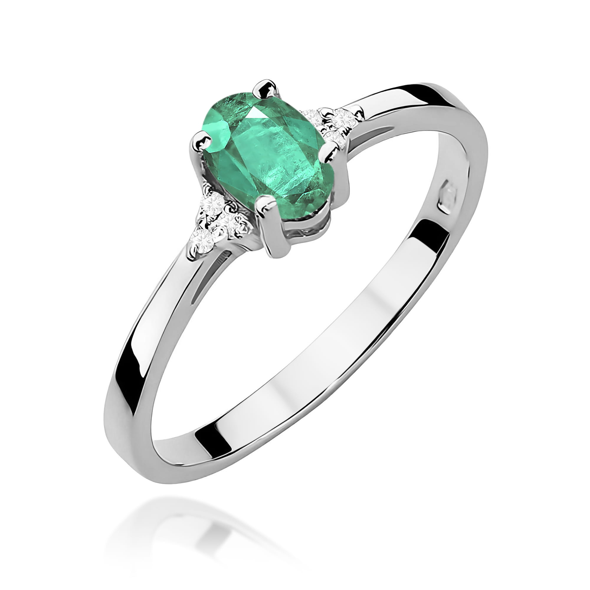 Inel Aur 9K cu Smarald 0.40 ct si Diamante Naturale 0.05 ct